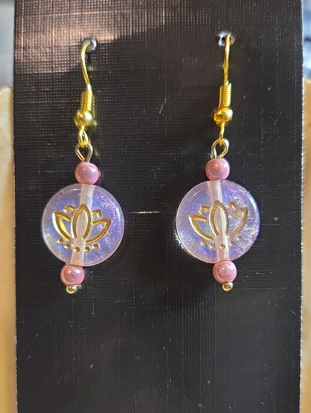 Gold Lotus Charm Pink and Purple Dangle Earrings: A